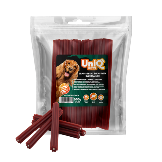 UniQ Pets – Jēra gaļas zobu kociņš ar glikozamīnu, 20 cm, 500 g