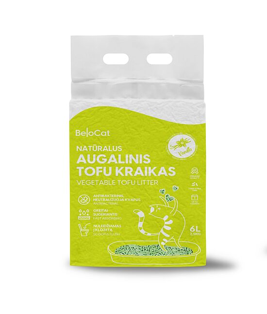 BeloCat Tofu kaķu pakaiši litter kaķiem Vanilla Scent 2.5 kg, 6 l