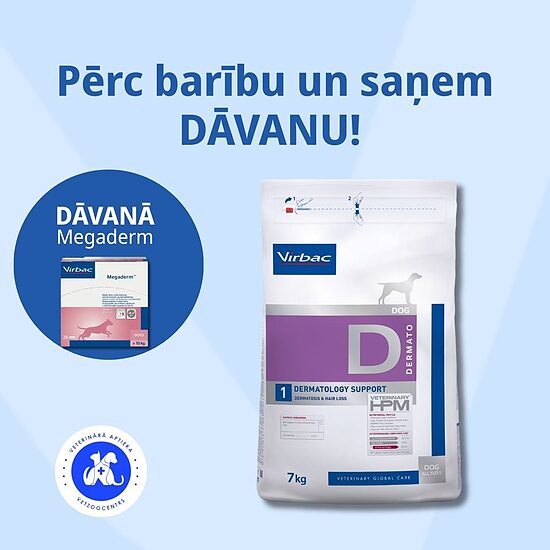 VIRBAC HPM DIET DOG DERMATOLOGY SUPPORT 7kg + Megaderm II Mono 8 ml N28 suņiem virs 10 kg