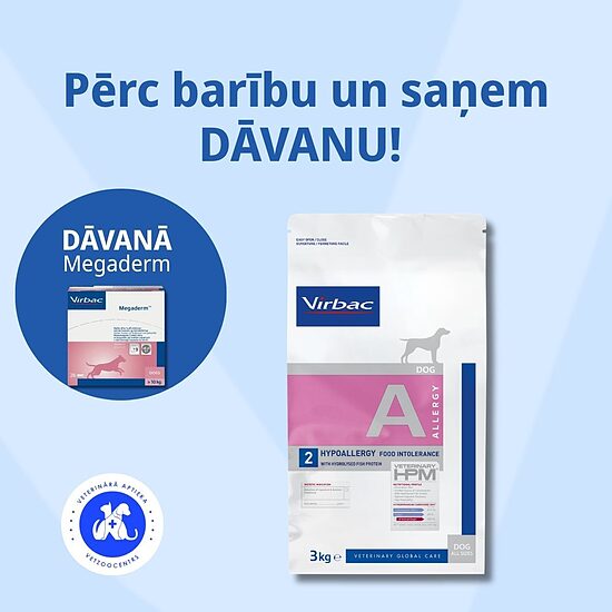 VIRBAC HPMD Dog Hypoallergy with Hydrolysed Salmon Protein 3kg Pērc 1 preces, dāvanā saņem Megaderm II