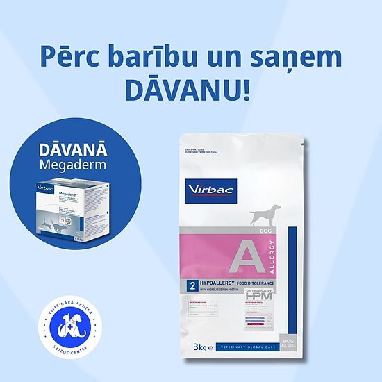 VIRBAC HPMD Dog Hypoallergy with Hydrolysed Salmon Protein 3kg + Megaderm II Mono 4 ml N28 kaķiem un suņiem līdz 10 kg