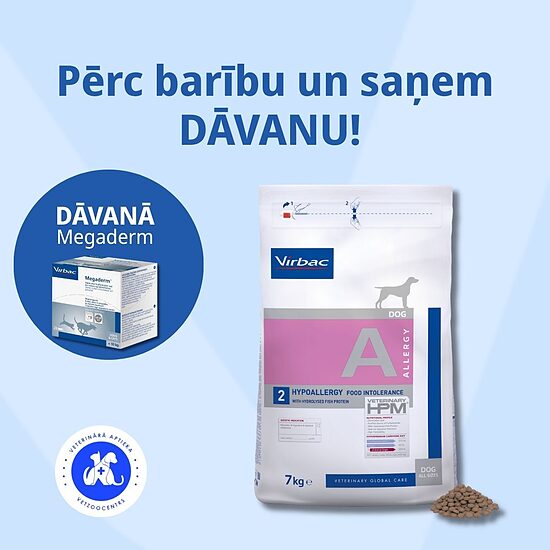 VIRBAC HPMD Dog Hypoallergy with hydrolysed fish protein (2) 7 kg  Pērc 1 preces, dāvanā saņem Megaderm II