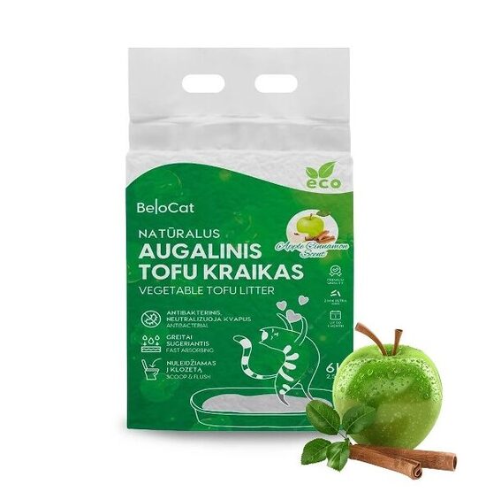 BeloCat Tofu kaķu pakaiši litter kaķiem Apple Cinnamon Scent (Ābolu un kanēļa aromāts) 6 l/2,5 kg