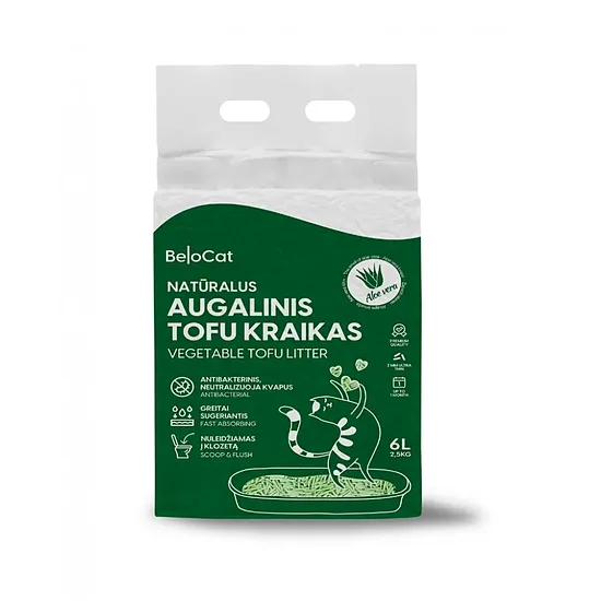 BeloCat Tofu kaķu pakaiši litter kaķiem Aloe Vera Scent 2.5 kg, 6 l