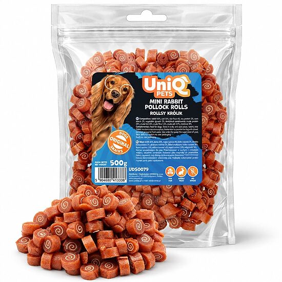 UniQ Pets Mini Rabbit Rolls mīksti truša gaļas rullīši suņiem 500 g