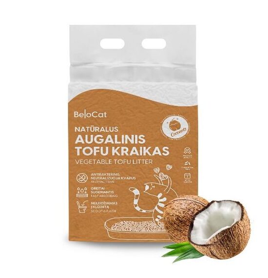 BeloCat Tofu kaķu pakaiši litter kaķiem Coconut Scent (Kokosrieksts) 2.5 kg, 6 l