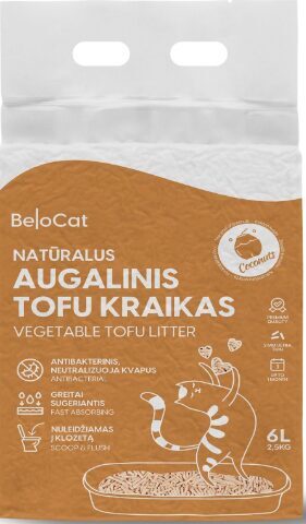 BeloCat Tofu pakaiši kaķiem Coconut Scent (Kokosrieksts) 2.5 kg, 6 l