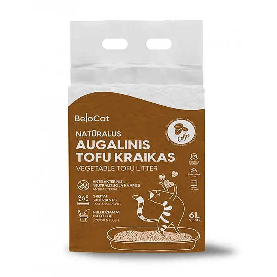 BeloCat Tofu kaķu pakaiši litter kaķiem Coffee Scent 2.5 kg, 6 l