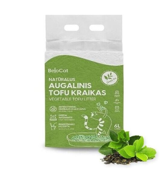 BeloCat Tofu kaķu pakaiši litter kaķiem Green Tea Scent (Zaļā tēja) 2.5 kg, 6 l