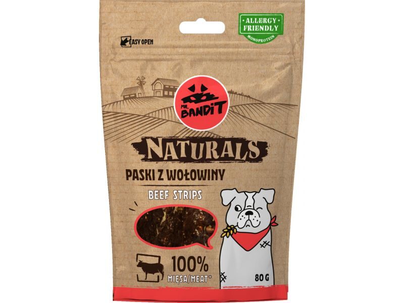 MR.BANDIT NATURALS BEEF STRIPES/LIELLOPA GAĻAS SLOKSNĪTES 80G