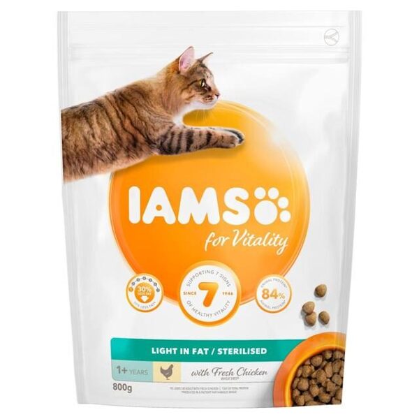 IAMS CAT ADULT WEIGHT CONTROL LIGHT CHICKEN - sausā barība kaķiem 800g