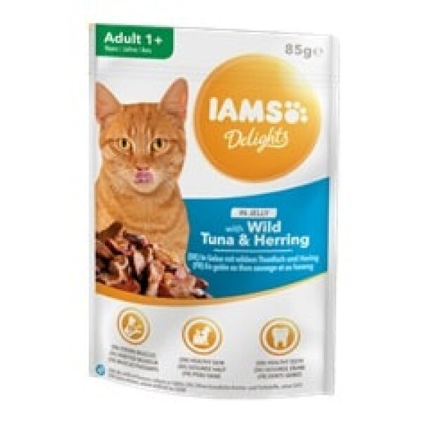 IAMS CAT DELIGHT TUNA&HERRING Jelly konservi kaķiem 85g x 12gab