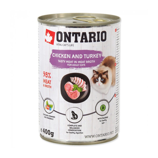 Ontario Cat can Chicken with Turkey flavoured with Sea Buckthorn 400g