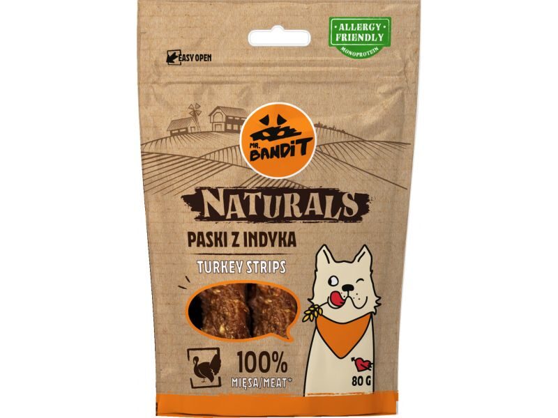 MR.BANDIT NATURALS TURKEY STRIPES/TĪTARA GAĻAS SLOKSNĪTES 80G