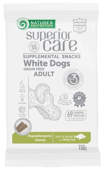 Natures Protection SUPERIOR CARE White dogs Hypoallergenic Dental grain free white fish 150g