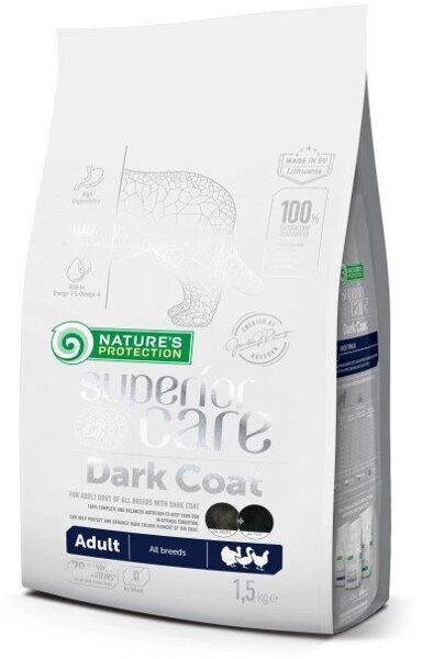 Natures Protection SUPERIOR CARE ar mājputnu visu šķirņu pieaugušiem suņiem ar tumšu kažoku 1.5 kg