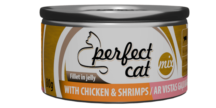 Perfect Cat ar vistas gaļu un garnelēm želejā 80 g