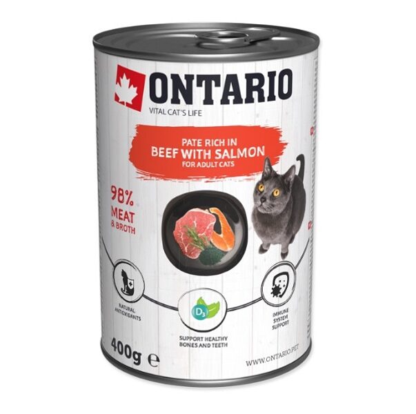 Ontario Cat can Beef with Salmon flavoured with Spirulina 400g
