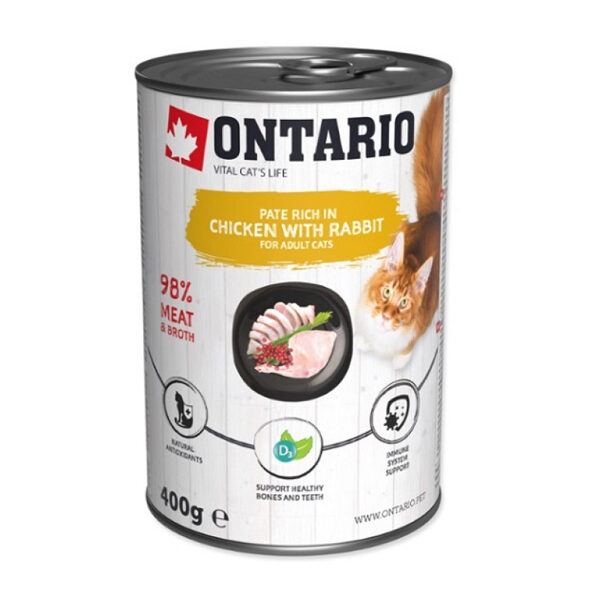 Ontario Cat can Chicken with Rabbit flavoured with Cranberries 400g