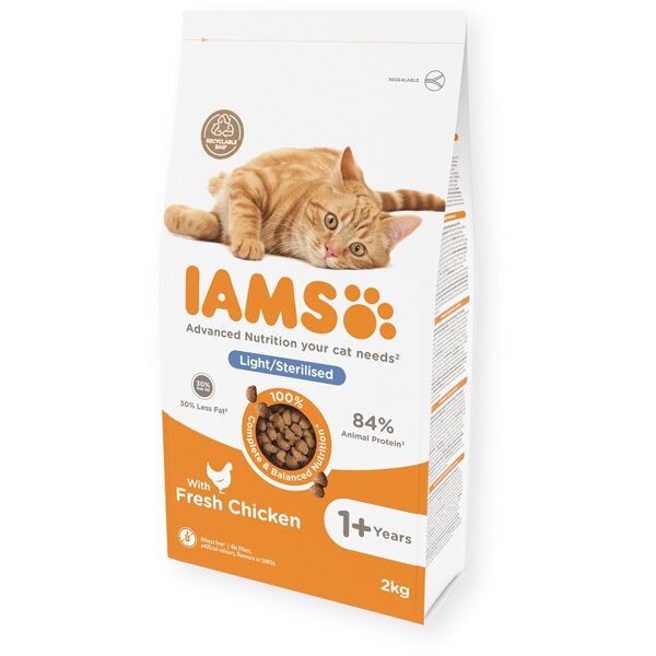 IAMS CAT ADULT WEIGHT CONTROL LIGHT CHICKEN - sausā barība kaķiem 2kg