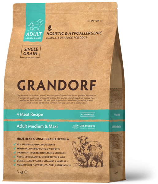 GRANDORF 4 Meat Adult Medium & Maxi Breeds 1 kg