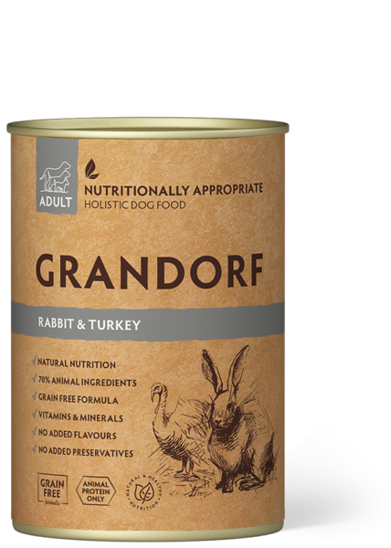 GRANDORF Dog Rabbit & Turkey konservi suņiem 400g