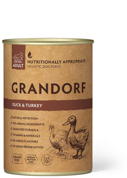 GRANDORF Dog Duck & Turkey konservi suņiem 400g