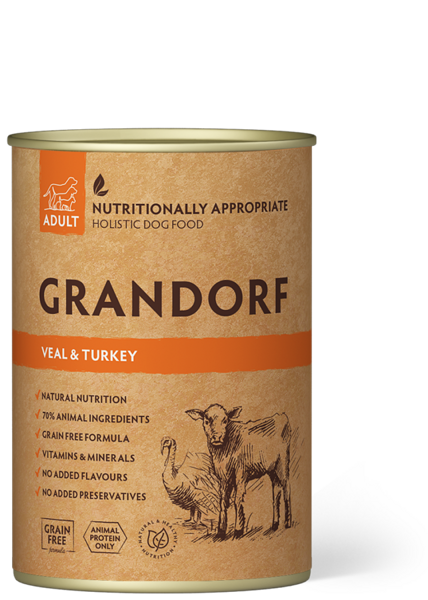 GRANDORF Dog Veal & Turkey konservi suņiem 400g