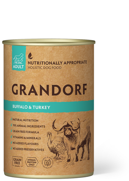 GRANDORF Dog Buffalo & Turkey konservi suņiem 400g