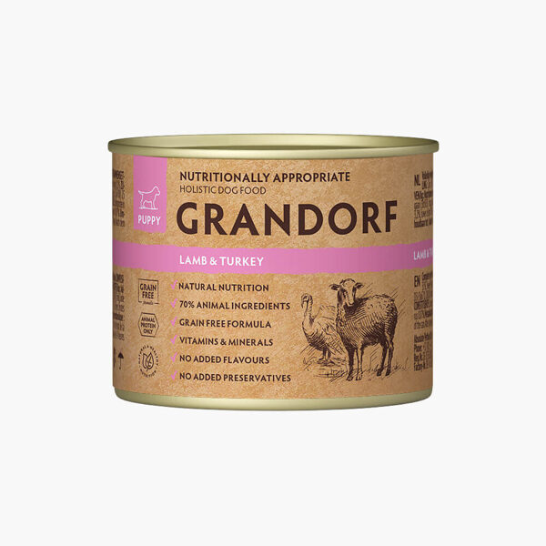 GRANDORF Dog Lamb & Turkey – Puppy konservi kucēniem 200g