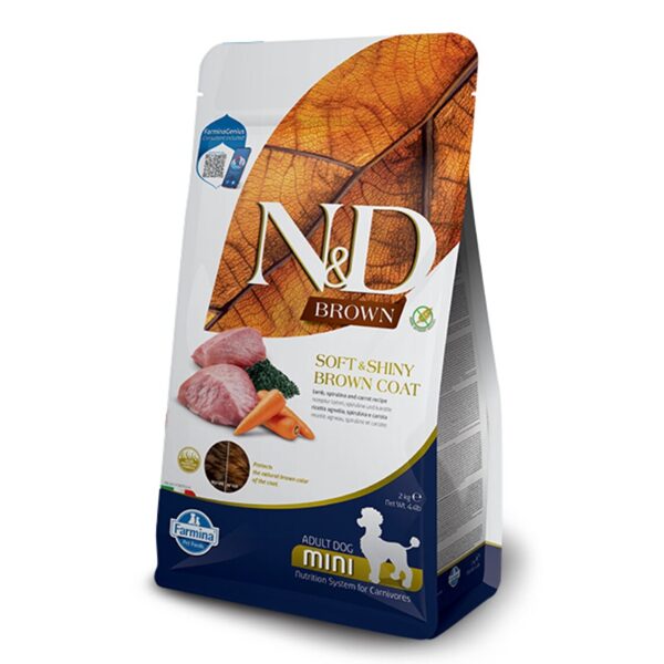 N&D DOG SPIRULINA LAMB CARROT SOFT&SHINY BROWN COAT MINI 10KG