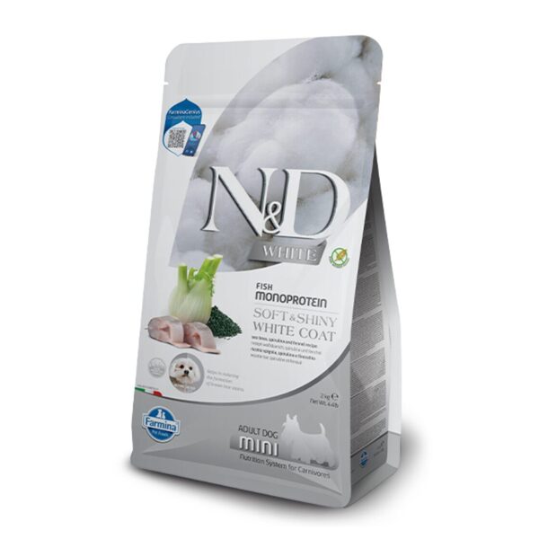 N&D DOG SPIRULINA SEA BASS FENNEL SOFT&SHINY WHITE COAT MINI 2KG