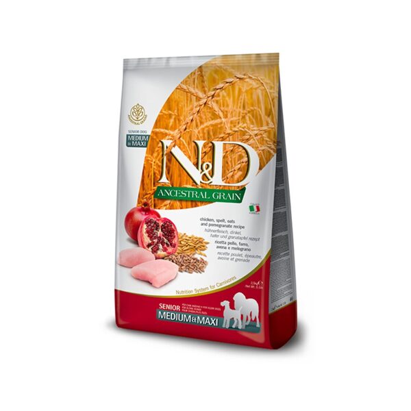 N&D DOG ANCESTRAL GRAIN CHICKEN POMEGRANATE SENIOR MEDIUM LARGE 12KG