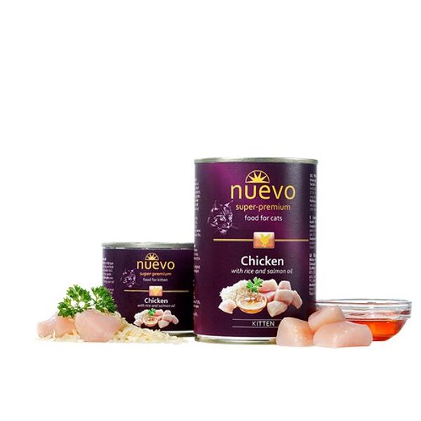 Nuevo Kitten Chicken And Salmon Oil Ar Vistas Gaļu Un Laša Eļļu 200 G