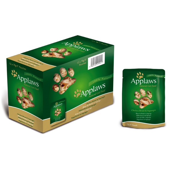 APPLAWS CAT POUCHES CHICKEN BREAST WITH ASPARAGUS 70G X 12