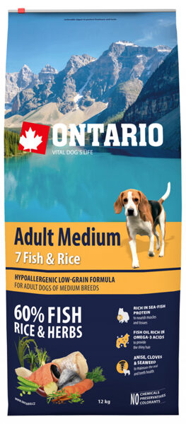 Ontario Dog Adult Medium Fish & Rice 12kg