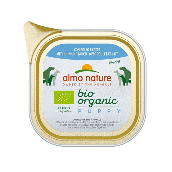 Almo Nature BIO ORGANIC PUPPY pastēte ar vistu un pienu, kucēniem, 100gx6