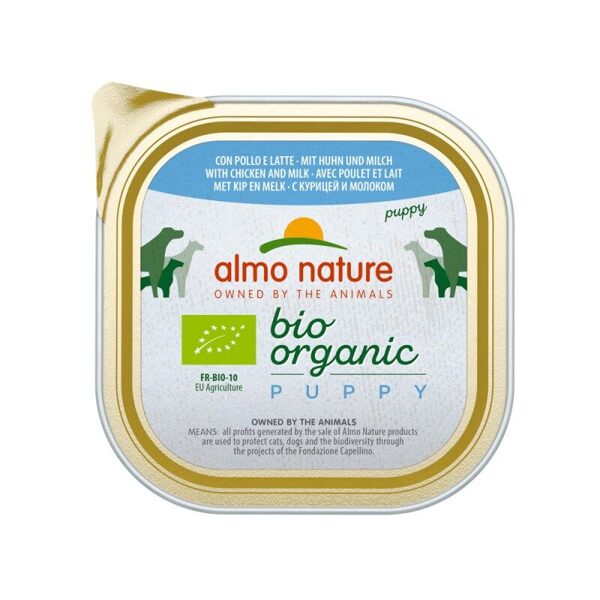 Almo Nature BIO ORGANIC PUPPY pastēte ar vistu un pienu, kucēniem, 300gx6