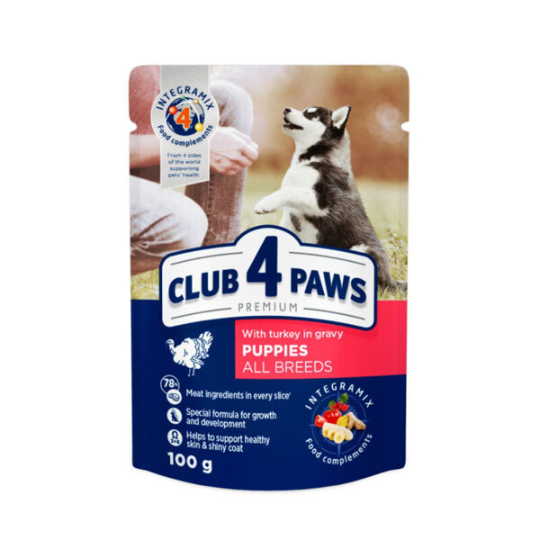 Club 4 Paws Premium konservēts tītara gaļas mērci kucēniem 100g
