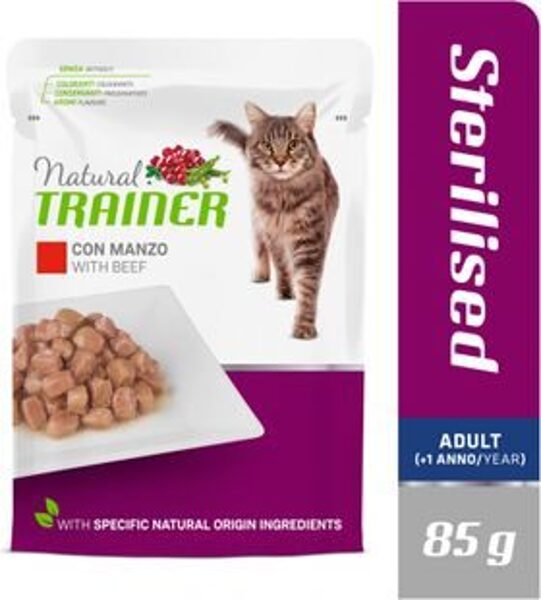 NATURAL TRAINER CAT STERILISED BEEF BUSTA 12x85g