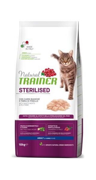 NATURAL TRAINER STERILISED ADULT WHITE MEATS&PEA 10KG
