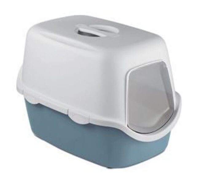 Stefanplast Kaķu tualete CATHY ar vāku un filtru (balts/g.zils)