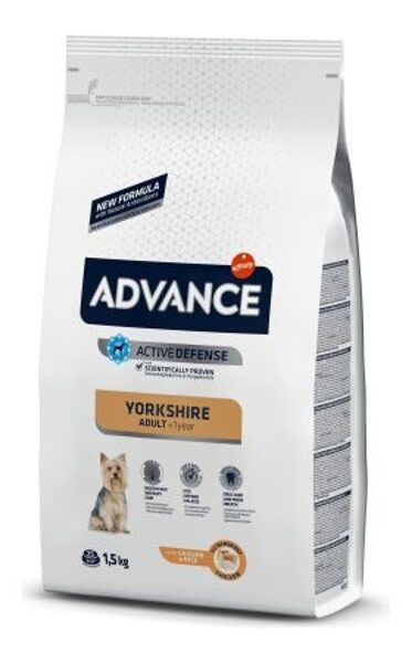 ADVANCE DOG YORKSHIRE TERRIER 1.5KG - JORKŠĪRAS TERJERU ŠĶIRNES SUŅIEM (AR VISTU UN RĪSIEM)