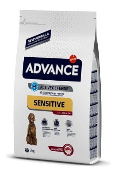 ADVANCE DOG SENSITIVE LAMB & RICE 3,0KG - VISU ŠĶIRŅU SUŅIEM (JĒRS UN RĪSI)