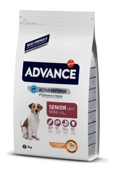 ADVANCE DOG MINI SENIOR 3,0KG - MAZO ŠĶIRŅU VECAĶIEM SUŅIEM (VISTA UN RĪSI)
