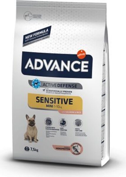 ADVANCE DOG MINI ADULT SENSITIVE SALMON & RICE 7.5KG - JUTĪGIEM SUŅIEM (LASIS AR RĪSIEM)
