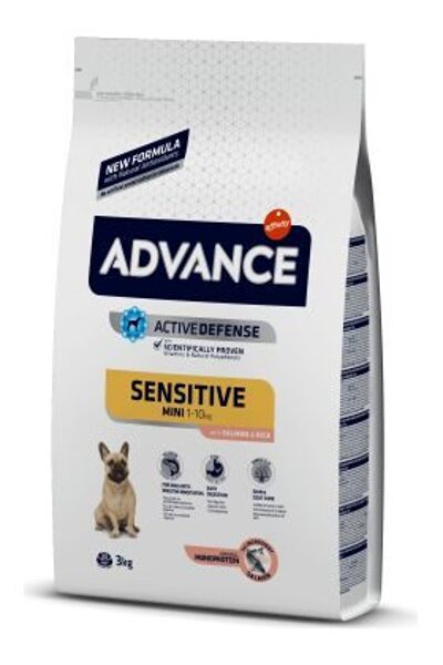 ADVANCE DOG MINI ADULT SENSITIVE SALMON & RICE 3,0KG - JUTĪGIEM SUŅIEM (LASIS AR RĪSIEM)