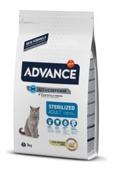 ADVANCE CAT STERILIZED TURKEY 3,0KG - STERILIZĒTIEM KAĶIEM (TĪTARS UN MIEŽI)