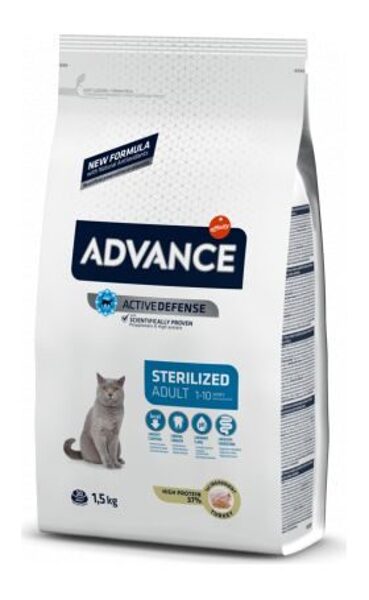 ADVANCE CAT STERILIZED TURKEY 1.5KG - STERILIZĒTIEM KAĶIEM (TĪTARS UN MIEŽI)