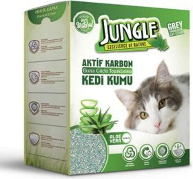 Pelagos JUNGLE CAT LITTER ACTIVE KARBON ALOE VERA 5.1 KG - cementējošās smiltis kaku tualetei ar Aloe Vera 5.1 kg
